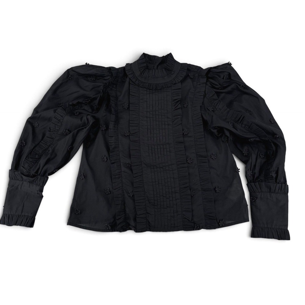 Farm Rio Blouse Womens S Ruffle And Pleat Blouse Puff Sleeve Ruffle High Neck